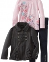 Calvin Klein Girls 2-6X Toddler Jacket With Pink Tee And Jean, Gray, 2T