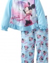 Disney Girls 2-6X Minnie In Diamonds Long Sleeve 2 Piece Pajama, Aqua, 3T