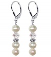 SCER086 Sterling Silver Leverback Dangle Earrings Made with Swarovski Elements 6mm Cultured Freshwater Pearl and Clear Crystal