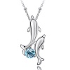 Contessa Bella Fancy Genuine 18k White Gold Plated Sparkling Aqua Blue Swarovski Austrian Crystal Element Beautiful Double Dolphin Women Charm Pendant Necklace Elegant Ocean Sea Life Silver Color Crystal Animal Fashion Jewelry