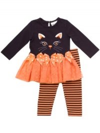 Rare Editions Baby-girls Infant Cat Applique Tutu Legging Set, Black/Orange, 18 Months