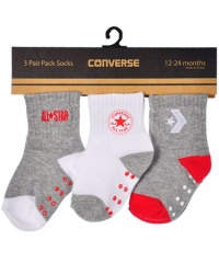 Converse Logo Trio 3-Pack Quarter Crew Socks (Sizes 0M - 24M) - gray/red, 12 - 24 months