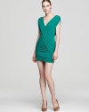 BCBGMAXAZRIA's draped jersey dress lends a glamorous look with allover ruching.