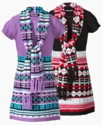 Because she already loves to accessorize, Planet Gold designs an easy-to-wear sweater dress with the fun of a matching scarf.