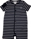 Ralph Lauren Layette Boy's Striped Button Front Shortall (6 Month, Navy)