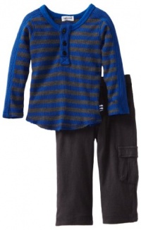 Splendid Littles Baby-Boys Newborn Charcoal Stripe Thermal Henley Set, Royal, 18-24 Months