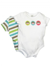 Baby Starters Baby-boys Newborn Sock Monkey 2 Pack Bodysuit, White, 0-3 Months