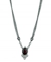 Strikingly stylish. With a faceted red crystal pendant as its centerpiece, T Tahari's Crystal Elegance Collection triple strand necklace is enhanced by dazzling black crystal accents. Crafted in hematite tone mixed metal, it's nickel free for sensitive skin. Approximate length: 18 inches + 3-inch extender. Approximate drop: 1-3/4 inches.