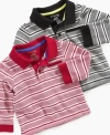 Get your little guy decked out in preppy style with this cute striped polo by First Impressions.