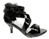 Girls' Strappy High Heel Dress Sandals w/ Flower Black , 9