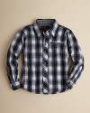 Time for some new textures? Sovereign Code plays with plaid in this handsome woven button-down.