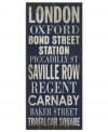 Tube it from Oxford to Trafalgar Square with this vintage-style London transit sign. Distressed birch wood and bold typeface make your kitchen or living room a destination for style.