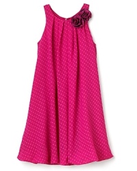 A perfect party dress, this full-length bubble dress is adorned with allover tonal textured dot pattern and a rosette at the left shoulder.