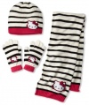 Hello Kitty Girls 7-16 Cold Weather Hat Set, Cream White/Black/Pink, One Size