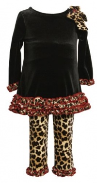 Bonnie Baby-girls Infant Leopard Print Stretch Velvet Legging Set, Black, 12 Months