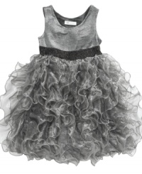 Bonnie Jean will have her adorned in a flurry of metallic ruffles with this party-ready dress.