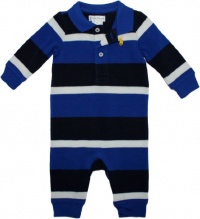 Ralph Lauren Layette Boy's Striped Mesh Polo Coverall (3 Month, Royal Rugby)