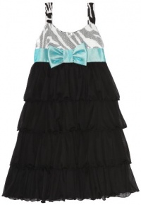 Bonnie Jean Girls 7-16 Zebra Print Bodice Dress with Sequin Overlay To Tiered Chiffon Skirt, Black/White, 14