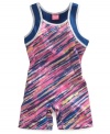 An energetic print to keep her motivated. Future Star's vibrant leotard design will help her reach athletic gold.