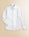 A distinguished cotton shirt, just like the grown-up version, with handsome front tuxedo pleats and faux French cuffs.Modified point collarPleated frontHidden button placketButton cuffsBack dartsCottonMachine washImported