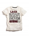 GUESS Kids Boys Crewneck Tee with Mixed Screen and Appli, OFF WHITE (3T)