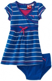 Puma - Kids Baby-girls Infant Jersey Stripe Dress And Diaper Set, Blue, 18 Months