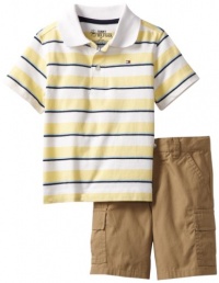 Tommy Hilfiger Boys 2-7 Morris Stripe Polo Cargo Short 2 Piece Set, Banana, 4T