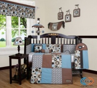 Boutique Blue Brown Scribble 13PCS CRIB BEDDING SET