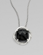 From the Infinity Collection. An elegant style with a faceted, center stone of rich, black onyx set in sleek sterling silver on a box link chain. Black onyxSterling silverLength, about 18Pendant size, about ½Lobster clasp closureImported 