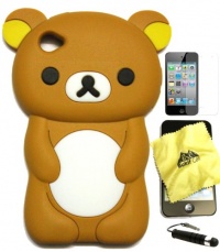 BUKIT CELL (TM) BROWN Bear 3D Cartoon Soft Silicone Skin Case Cover for IPOD TOUCH 4 4G 4TH GENERATION + Free Screen Protector + Free METALLIC Detachable Touch Screen STYLUS PEN with Anti Dust Plug+ Gift from BUKIT CELL (TM)