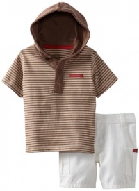 Calvin Klein Baby-boys Infant Hooded Tee with Cargo Shorts, Taupe, 18 Months