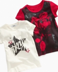 Serious urban style. She'll keep her look hip with the sweet City Love graphic on this tee from DKNY.