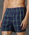 A classic, relaxed-fitting plaid boxer is crafted from crisp woven cotton and adorned with Ralph Lauren's signature pony.