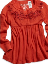 GUESS Kids Girls Little Girl Embroidered Raglan Babydoll , ORANGE (4)