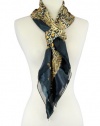 Large Square Safari Cheetah Satin Stripe Scarf Scarf Colors: Yellow