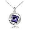 Dark Purple Crystal Pendant, 18K White Gold Plated, Round and Middle Square Women Necklace, Free 18 Chain