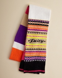 Crafted in soft angora blend, this cozy scarf is colorfully adorned with colorblock and fairisle print for a stylish wintry look she'll love all season long.