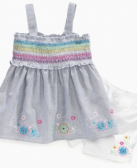 Make sure her day is full of flowers and rainbows with this delightful tank and short set from Kids Headquarters.