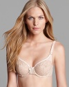 Wacoal's underwire bra is alluring with retro-style Chantilly lace cups and sheer trim. Style #851186.