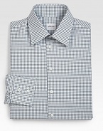 A crisp and classic dress style is woven with a check pattern and modern fit in smooth cotton.Button-frontPoint collarCottonMachine washImported