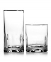 Beveled indents at the bases of this set of drinking glasses creates a sleek silhouette and allow for a comfortable grip. Set includes 8 highball glasses and 8 double old-fashioned glasses.