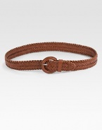 Woven leather comes together flawlessly with a smooth buckle for an unforgettable look.About 2 wideLeatherImported