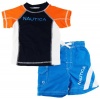 Nautica Boys sizes 4-7 Orange/Blue Print Rash Guard Swim Top w/ Shorts 2 Pc Set