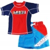 Nautica Boys sizes 4-7 Blue/Red Print Rash Guard Swim Top with Shorts 2 Pc Set