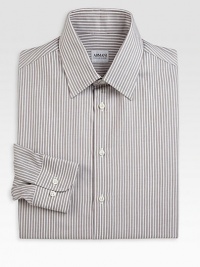 Track stripe pattern sharpens this sartorial staple, neatly woven in crisp cotton.Button-frontPoint collarCottonDry cleanImported