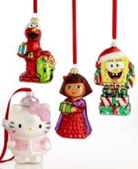 A super-cool stocking stuffer, Elmo, Sponge Bob, Dora and Hello Kitty ornaments from Kurt Adler make trimming the tree tons of fun for the whole family.