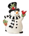 With a feathered friend in-hand and cookies in his belly, Frosty makes holiday treats extra merry as this cute, kid-friendly cookie jar from Fitz and Floyd.