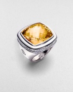 From the Albion Collection. Radiantly faceted citrine glows within a smooth setting and band of sterling silver with rich rope-textured detailing. Citrine Sterling silver About 1 square Imported