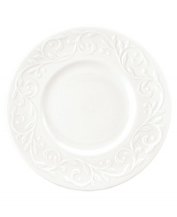 An elegant white-on-white pattern, embossed vine motif and interior glaze adorn these dessert plates from Lenox dinnerware. The dishes from the Opal Innocence Carved collection get your table set for refined dining every day.