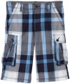 Levi's Boys 8-20 Plaid Cargo Short, Tonal Blue, 18